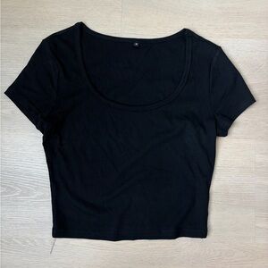 Black Scoop Neck Crop Tee - Women's Basic Top